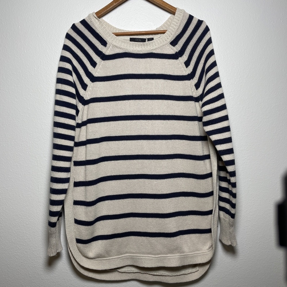 RDI Women L Sweater Nautical Coastal Preppy Striped Cotton Blend